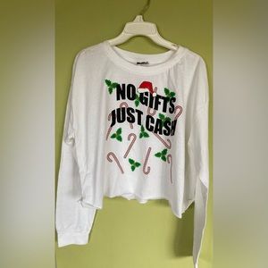 women’s 1x plus size “no gifts just cash” holiday long sleeve crop top
